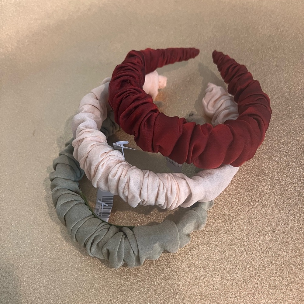 Ruched Headband Set - Deep Red, Peach, Sage